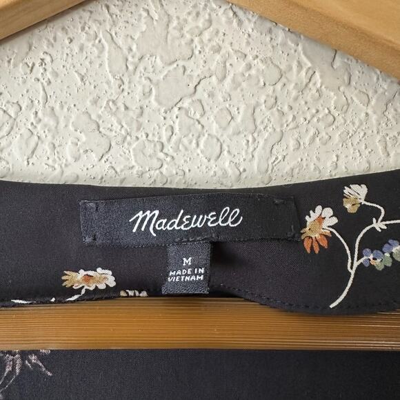 MADEWELL Button Front Day Romper Black Daisies V-Neck SS Boho Peasant - Picture 8 of 13